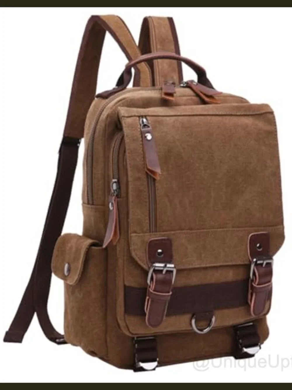 Canvas Crossbody Messenger Sling Backpack Faux Leather Trim Travel Bag